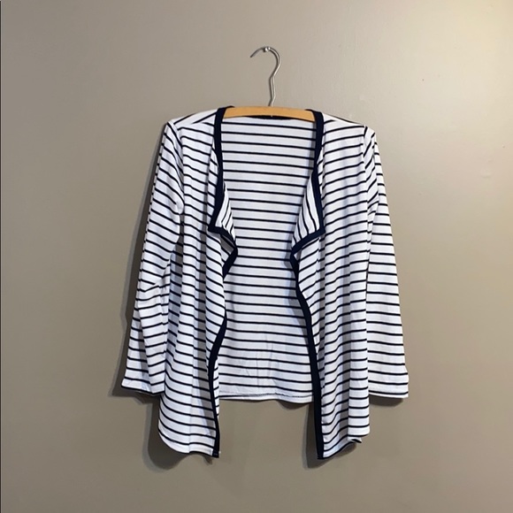 Sweaters - Black and White Striped Cardigan